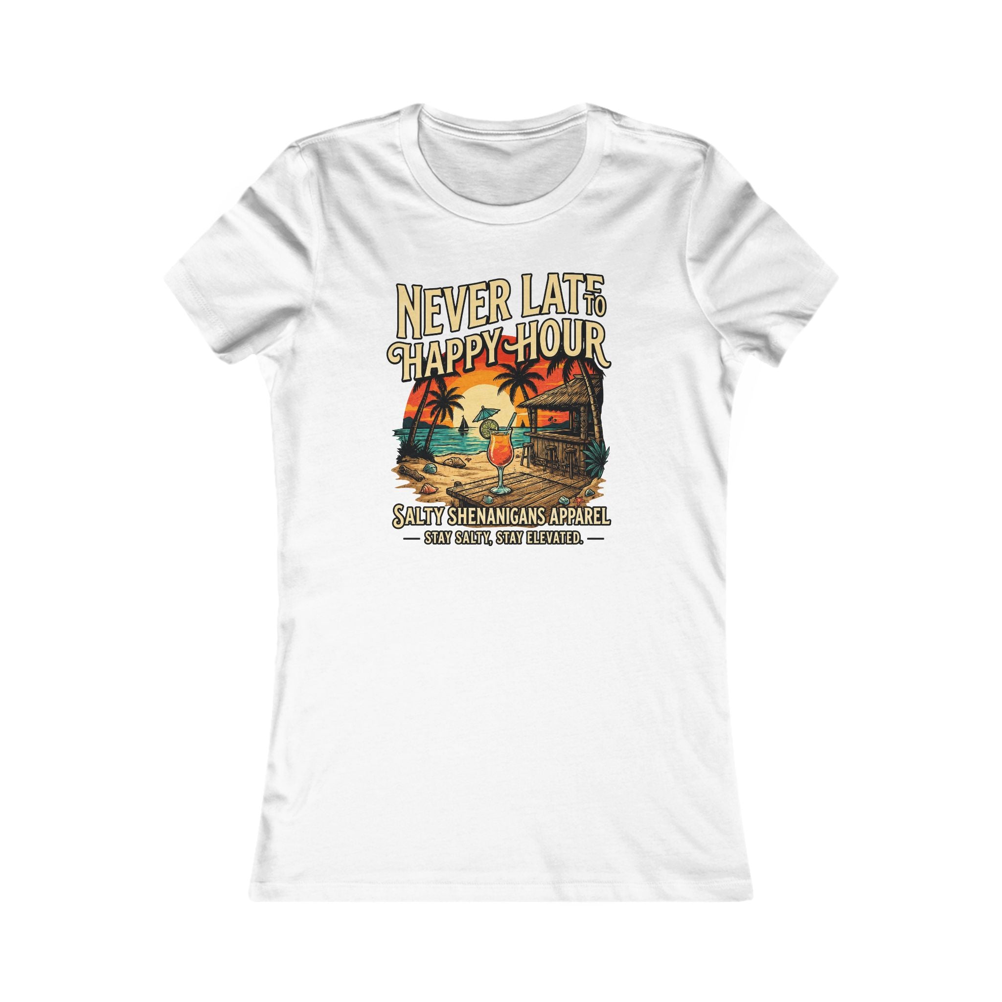 Women's Never Late to Happy Hour  Bella+Canvas Coastal Vacation Tee Printify