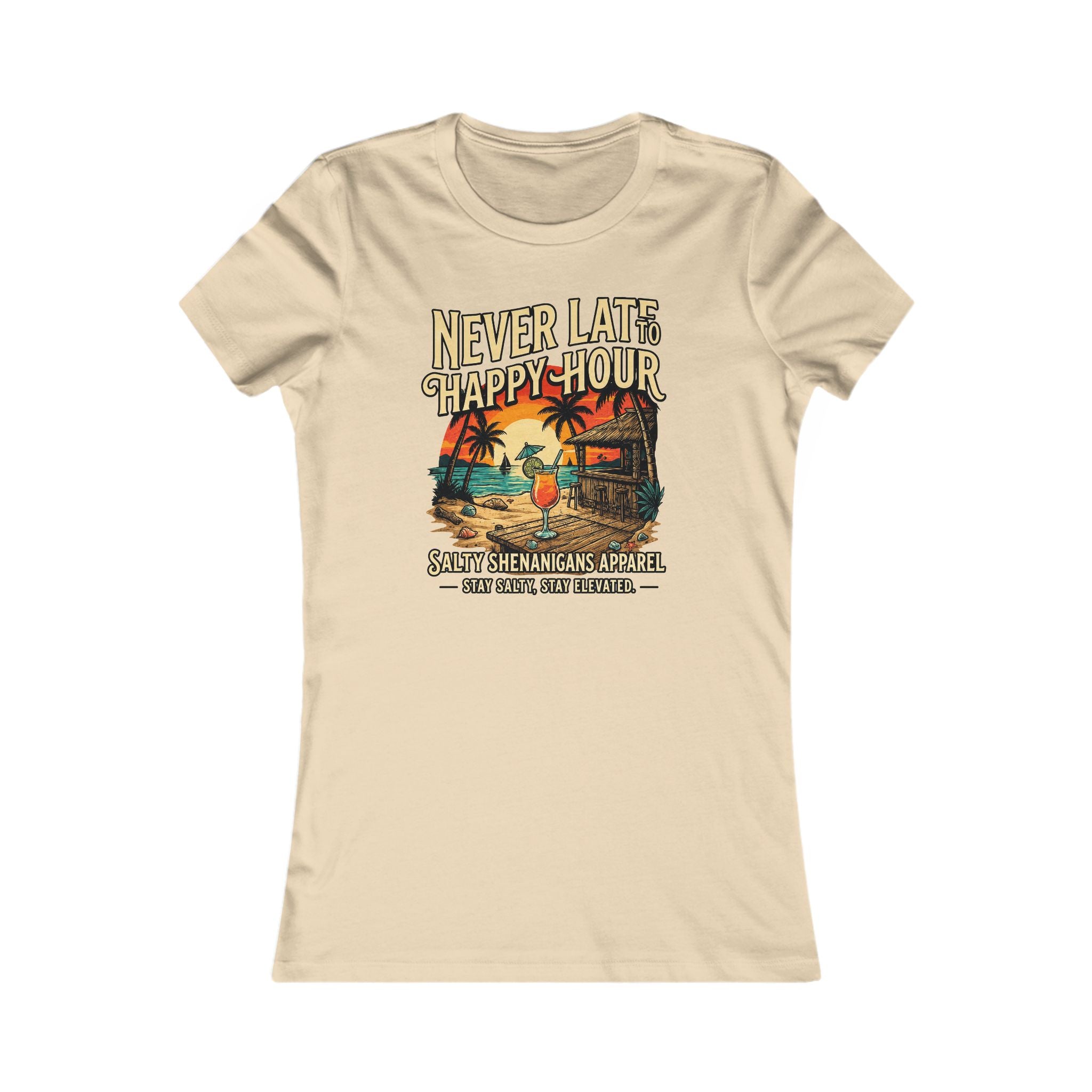Women's Never Late to Happy Hour  Bella+Canvas Coastal Vacation Tee Printify