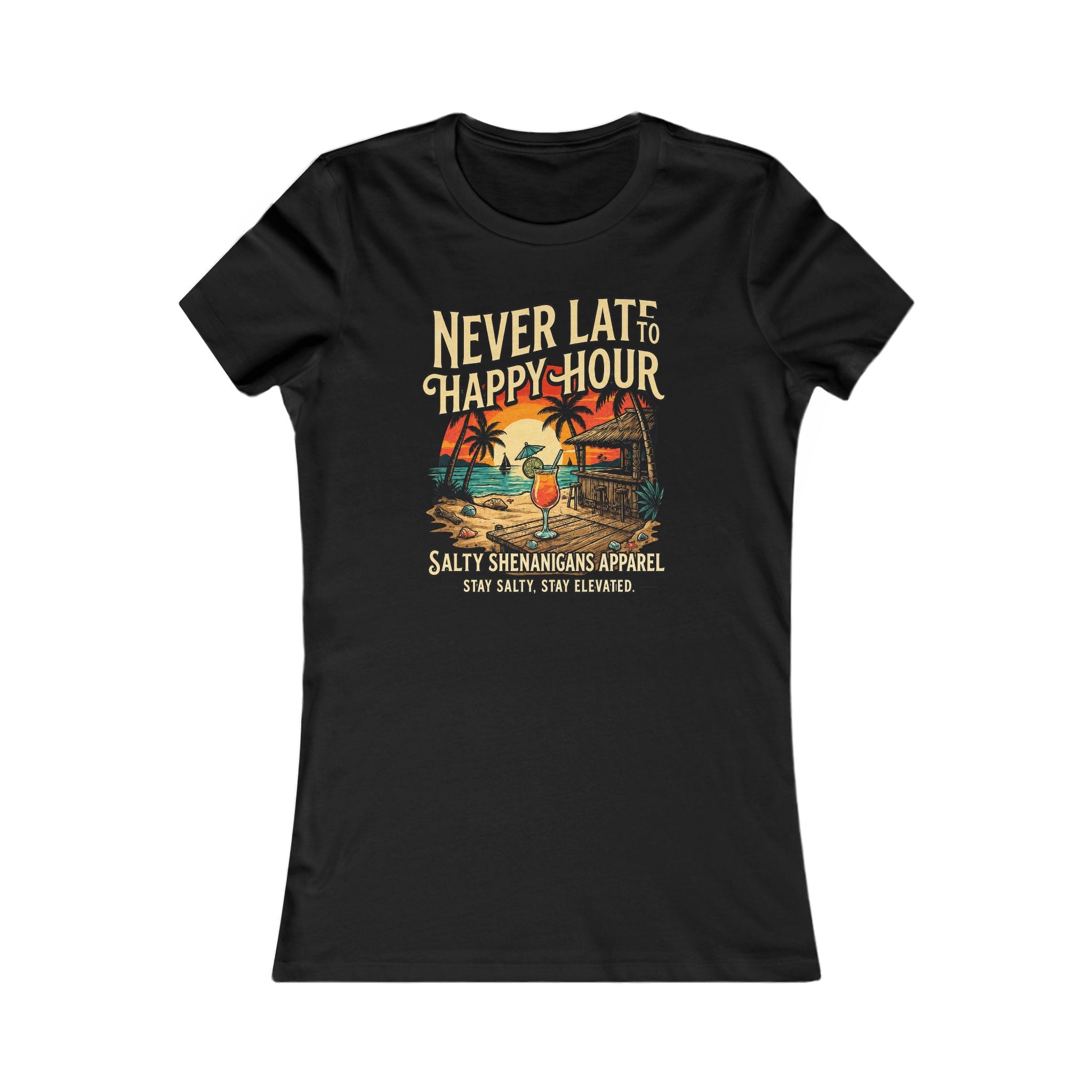 Women's Never Late to Happy Hour  Bella+Canvas Coastal Vacation Tee Printify