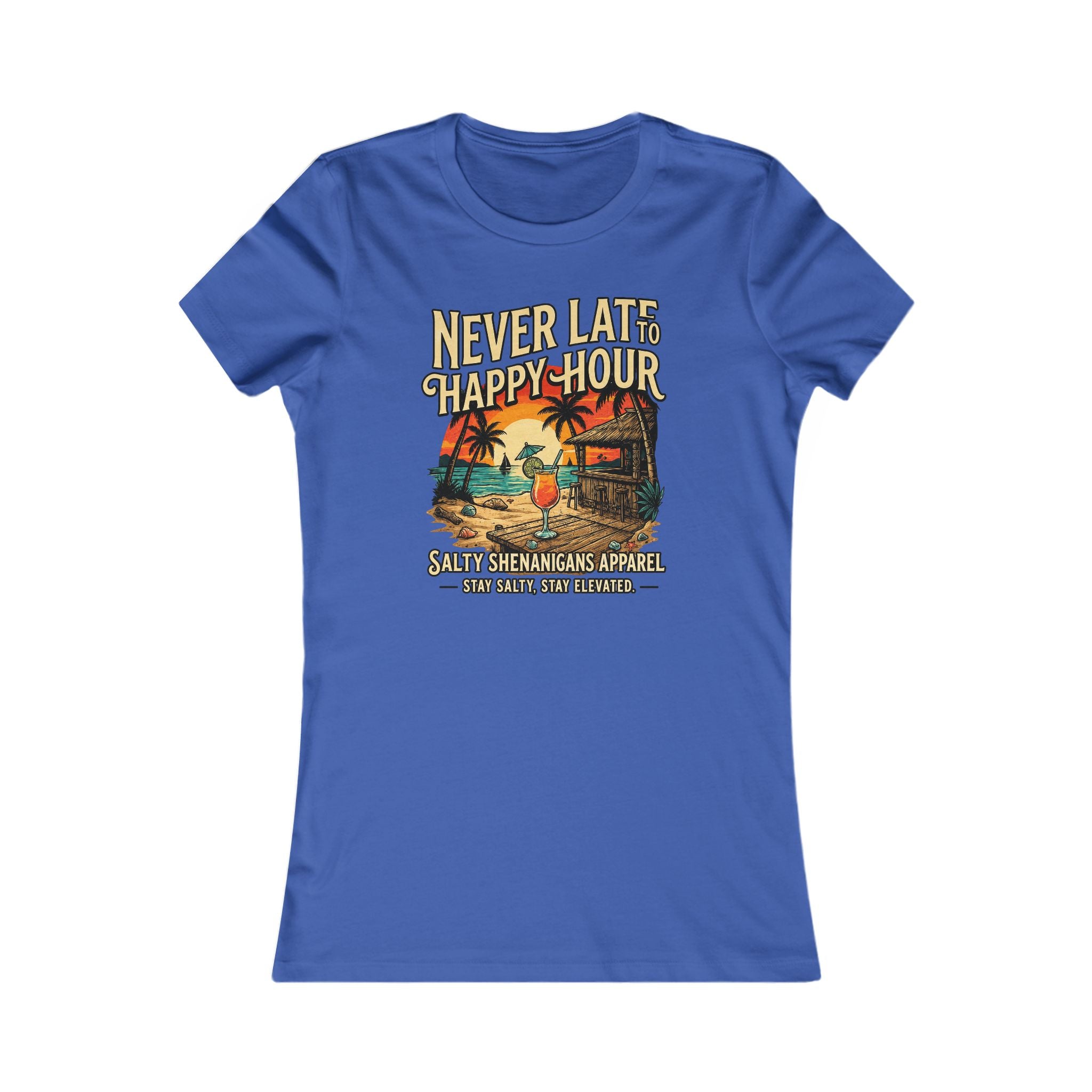 Women's Never Late to Happy Hour  Bella+Canvas Coastal Vacation Tee Printify