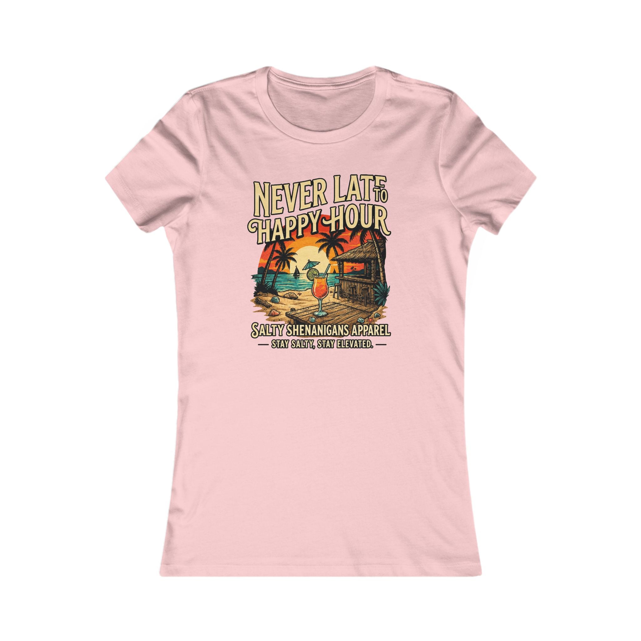 Women's Never Late to Happy Hour  Bella+Canvas Coastal Vacation Tee Printify