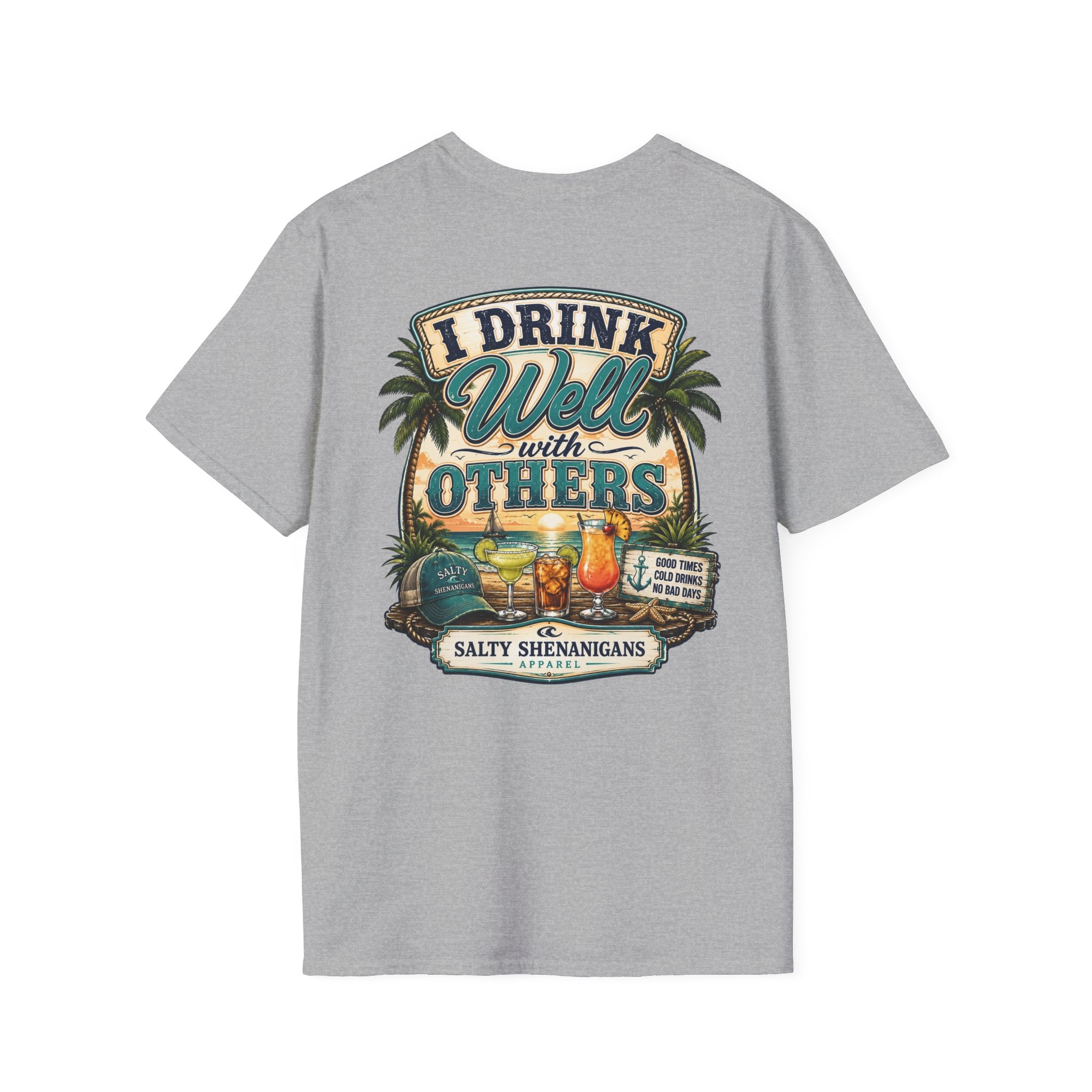 I Drink Well With Others Beach Bar T-Shirt | Tropical Happy Hour Shirt Printify