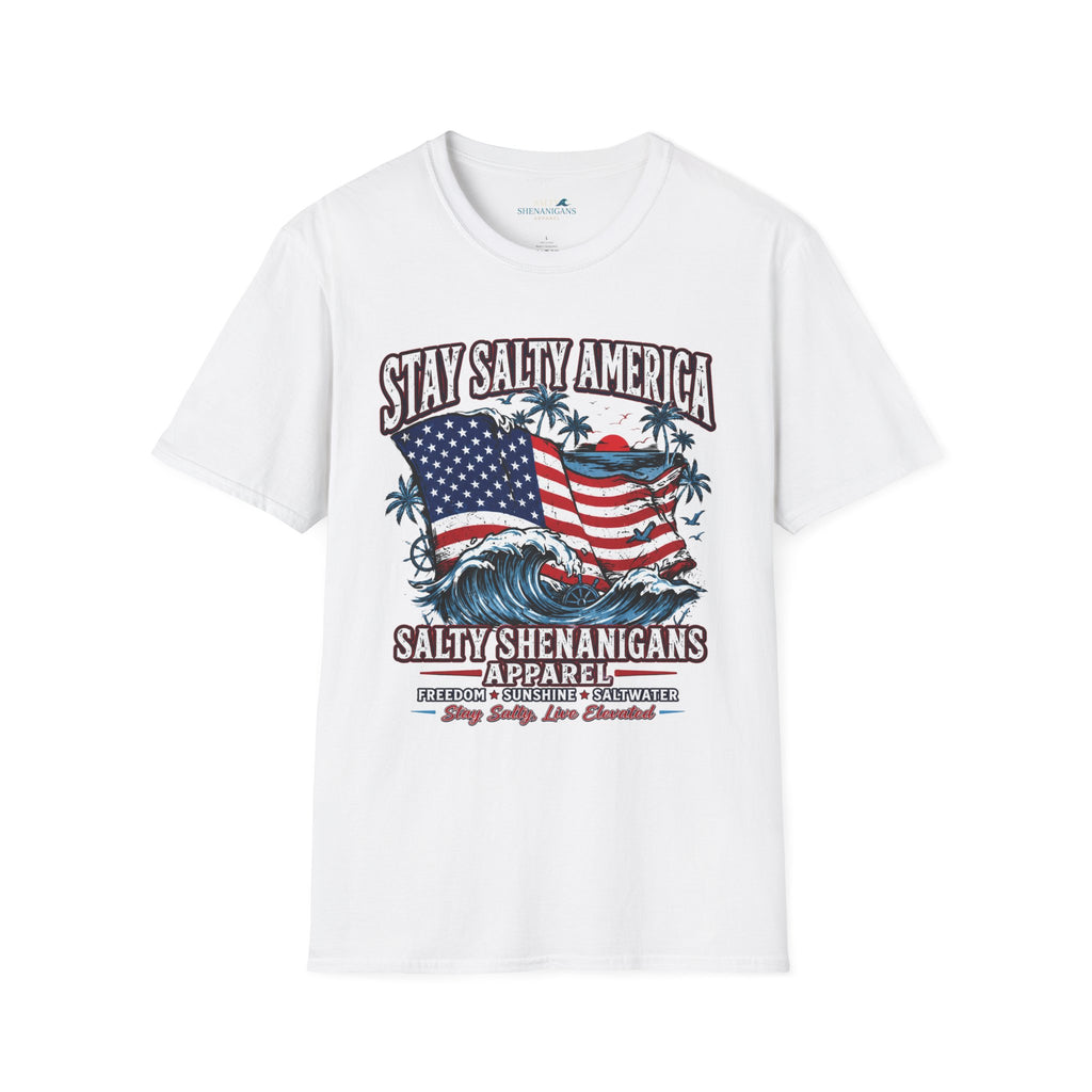 Stay Salty America Premium Beach Tee | Patriotic Coastal Graphic Shirt Printify