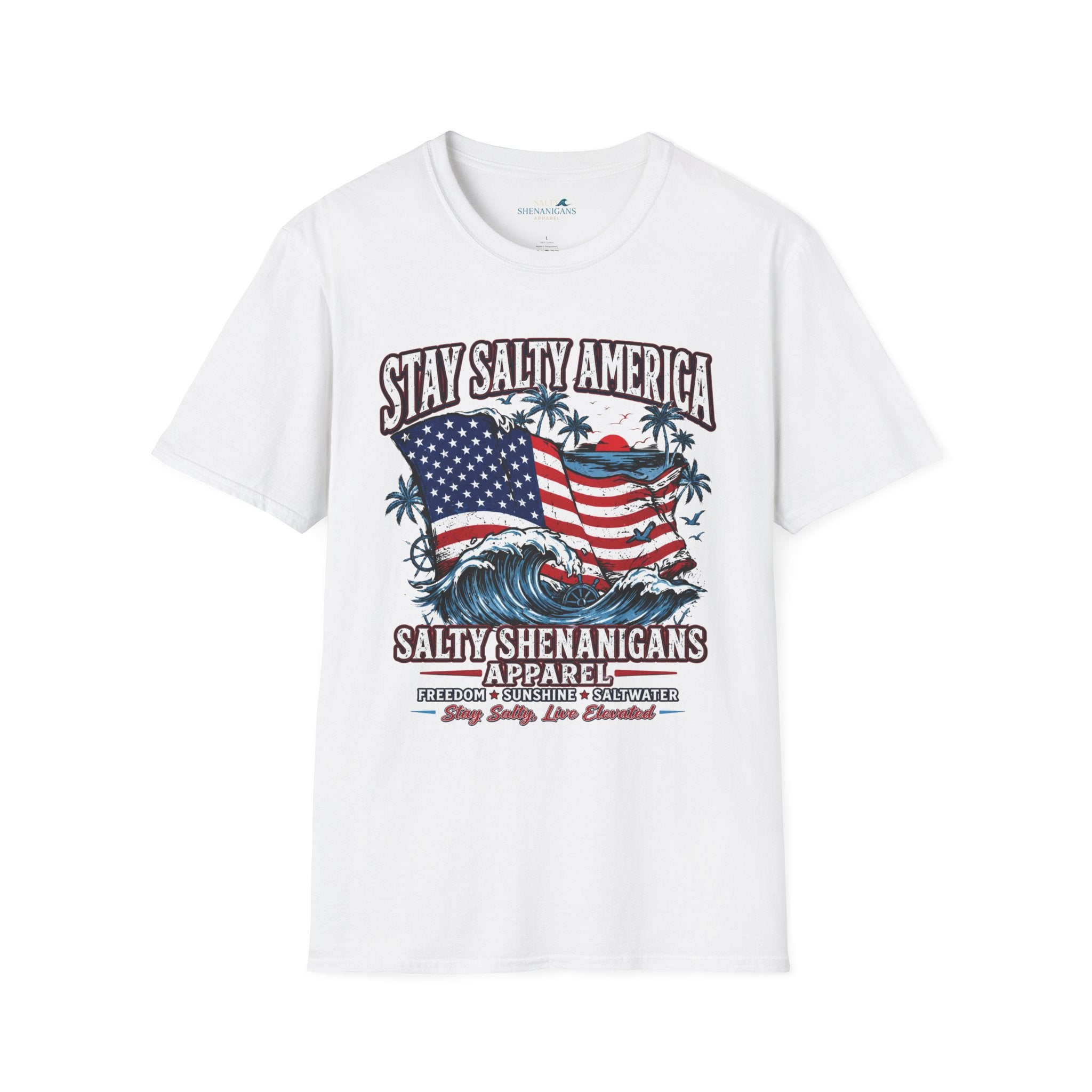 Stay Salty America Premium Beach Tee | Patriotic Coastal Graphic Shirt Printify
