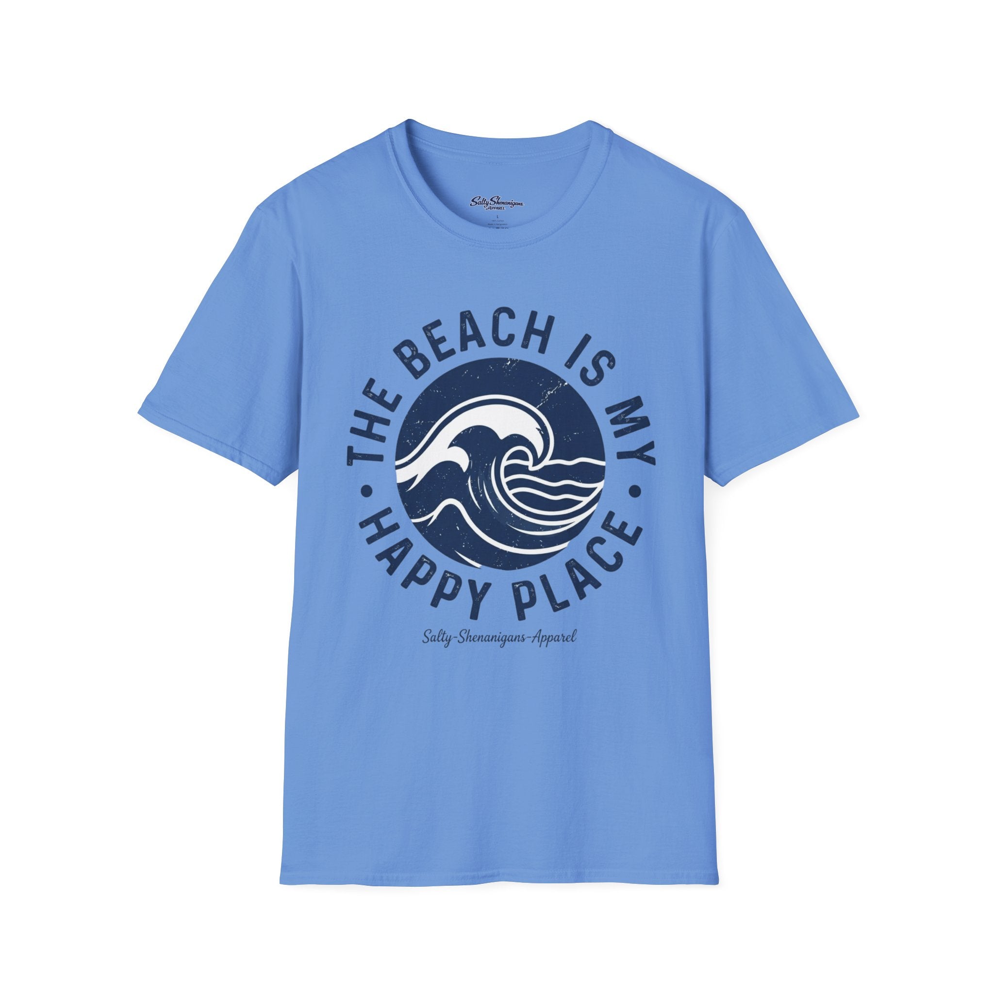 Salty Shenanigans Apparel The Beach Is My Happy Place T-Shirt Printify