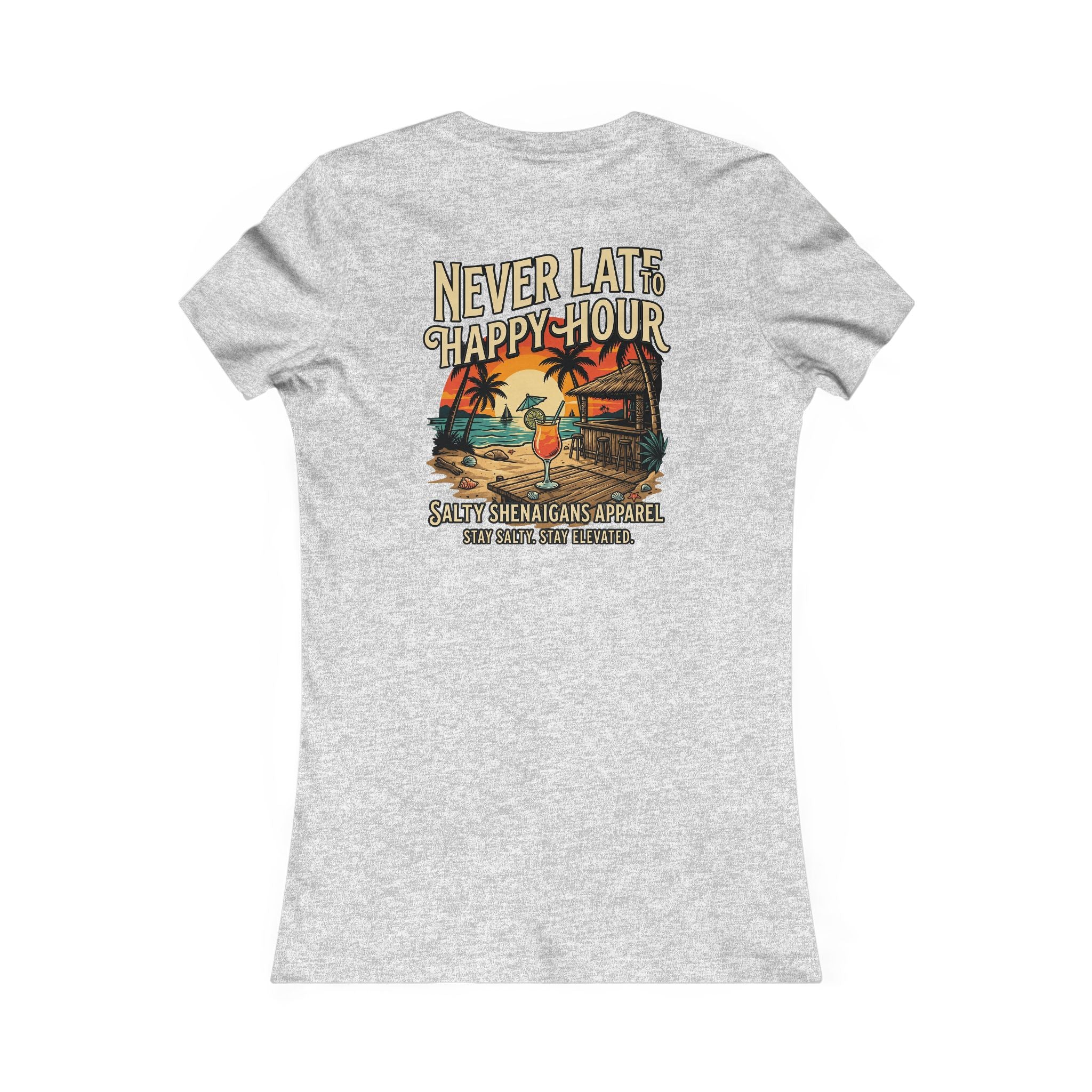 Women's Never Late to Happy Hour  Bella+Canvas Coastal Vacation Tee Printify