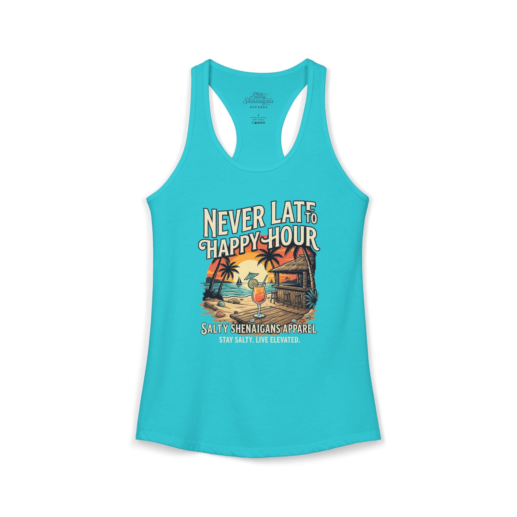Never Late To Happy Hour Women's Racerback Tank Top Printify