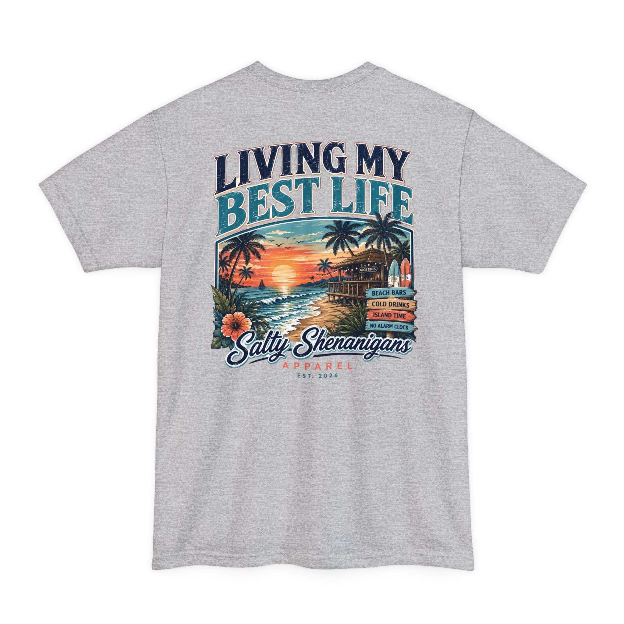 Living My Best Life Sunset Tee | Hanes Beefy-T Tall Beach Vacation T-Shirt Printify