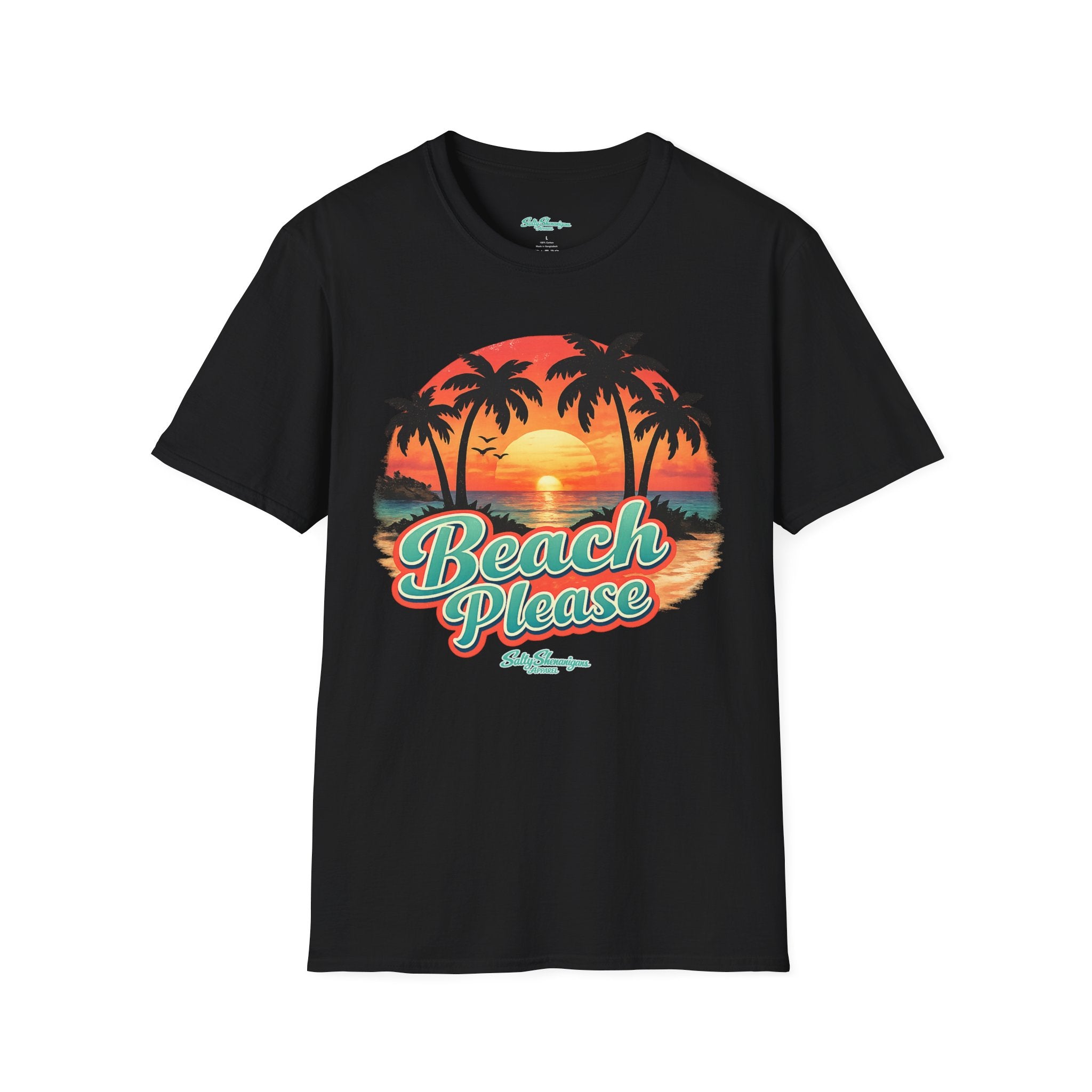 Salty Shenanigans Apparel Beach Please Sunset T-Shirt Printify