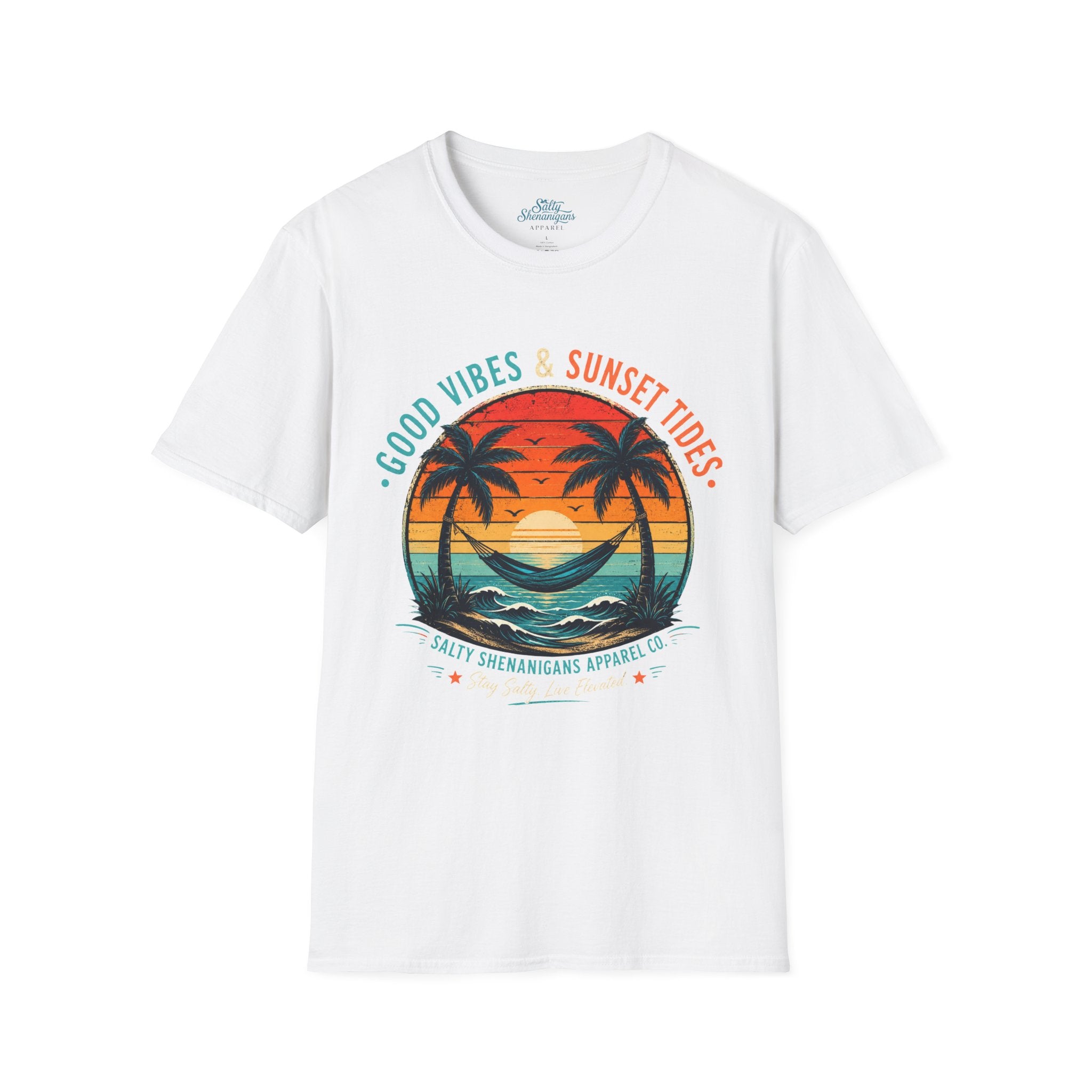 Good Vibes & Sunset Tides – Vintage Coastal Graphic T-Shirt Printify