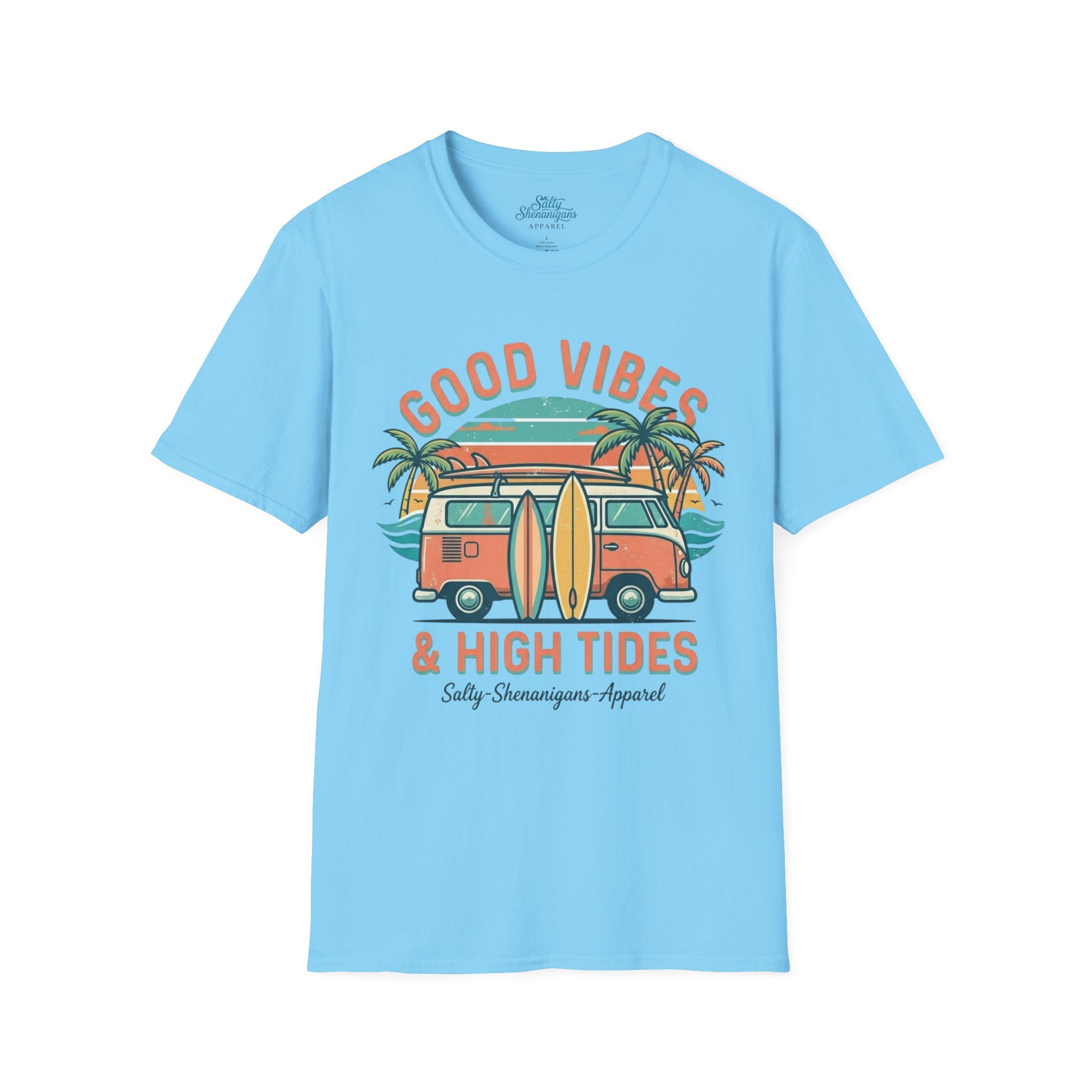 Good Vibes High Tides Beach Shirt | Coastal Surf Lifestyle Tee Printify