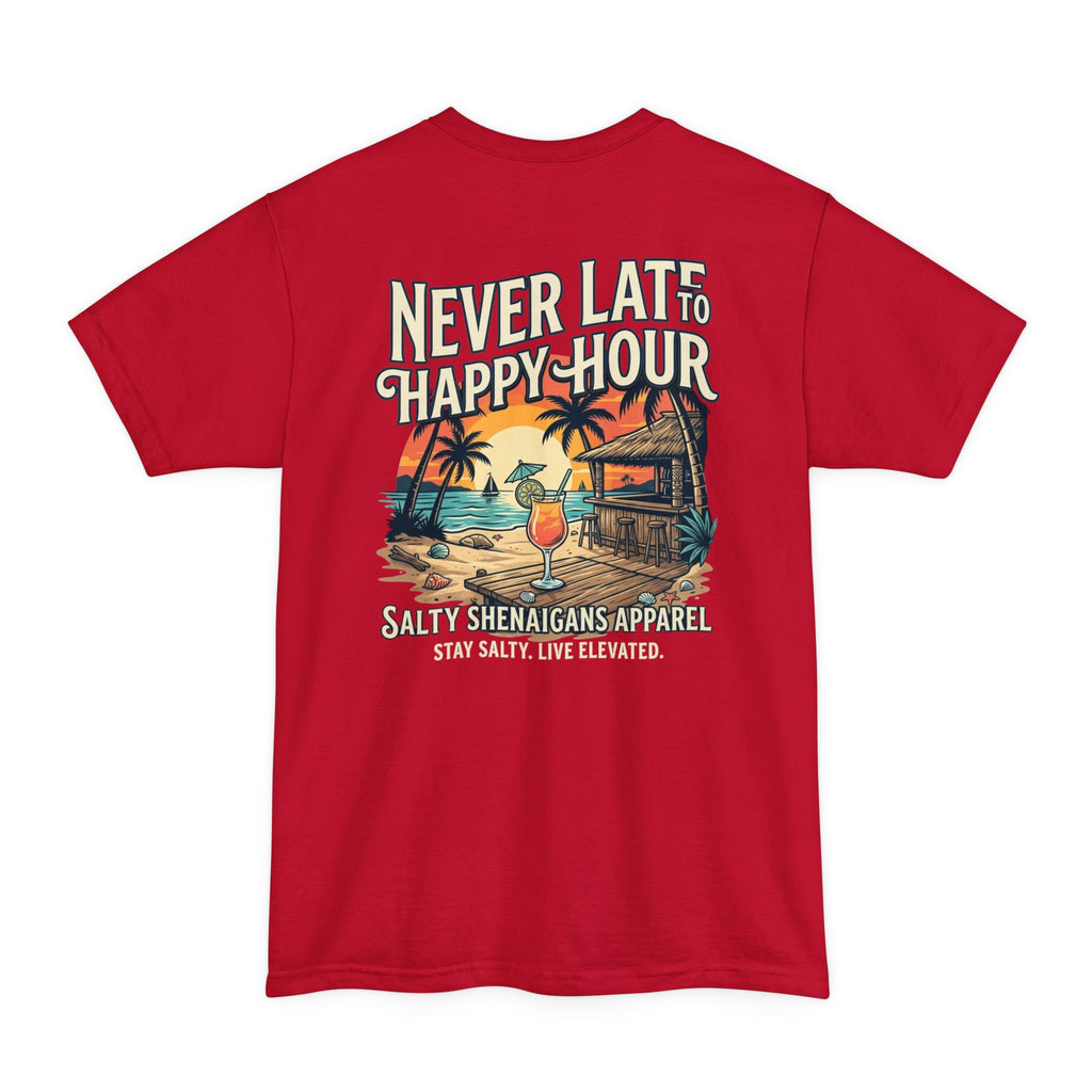 Never Late to Happy Hour – Funny Beach Bar Graphic Tee | Hanes Beefy-T Adult T-Shirt Printify