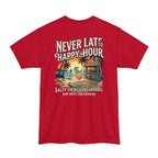 Never Late to Happy Hour – Funny Beach Bar Graphic Tee | Hanes Beefy-T Adult T-Shirt Printify