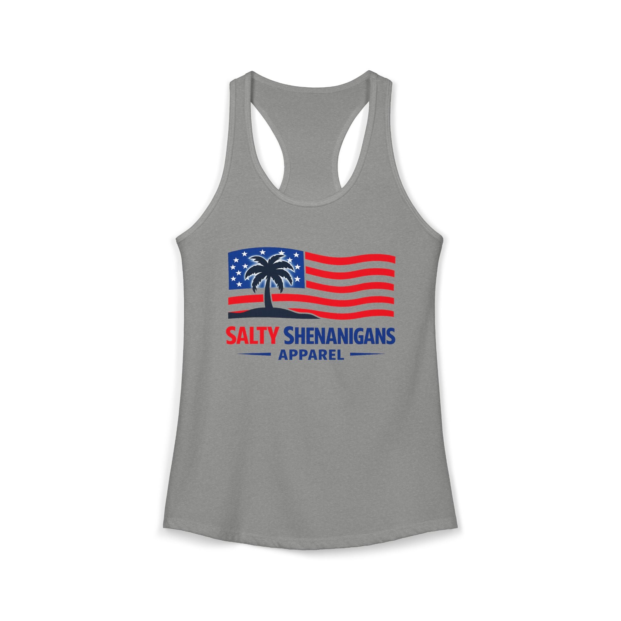 Women's Salty Shenanigans American Flag Racerback Tank Printify