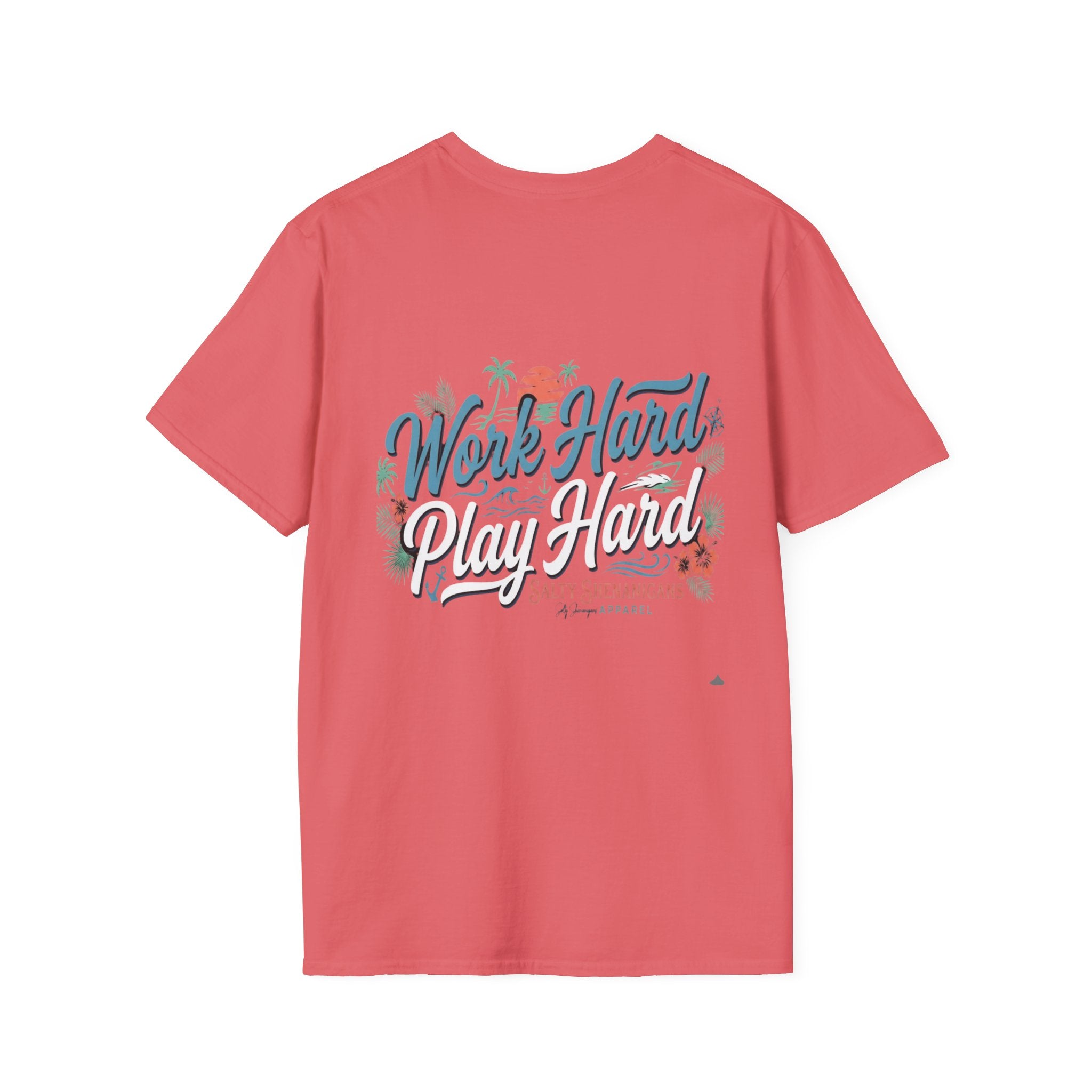 Work Hard Play Hard Coastal Lifestyle T-Shirt | Women's Beach Resort Graphic Tee | Gildan 64000 | Salty Shenanigans Apparel Printify