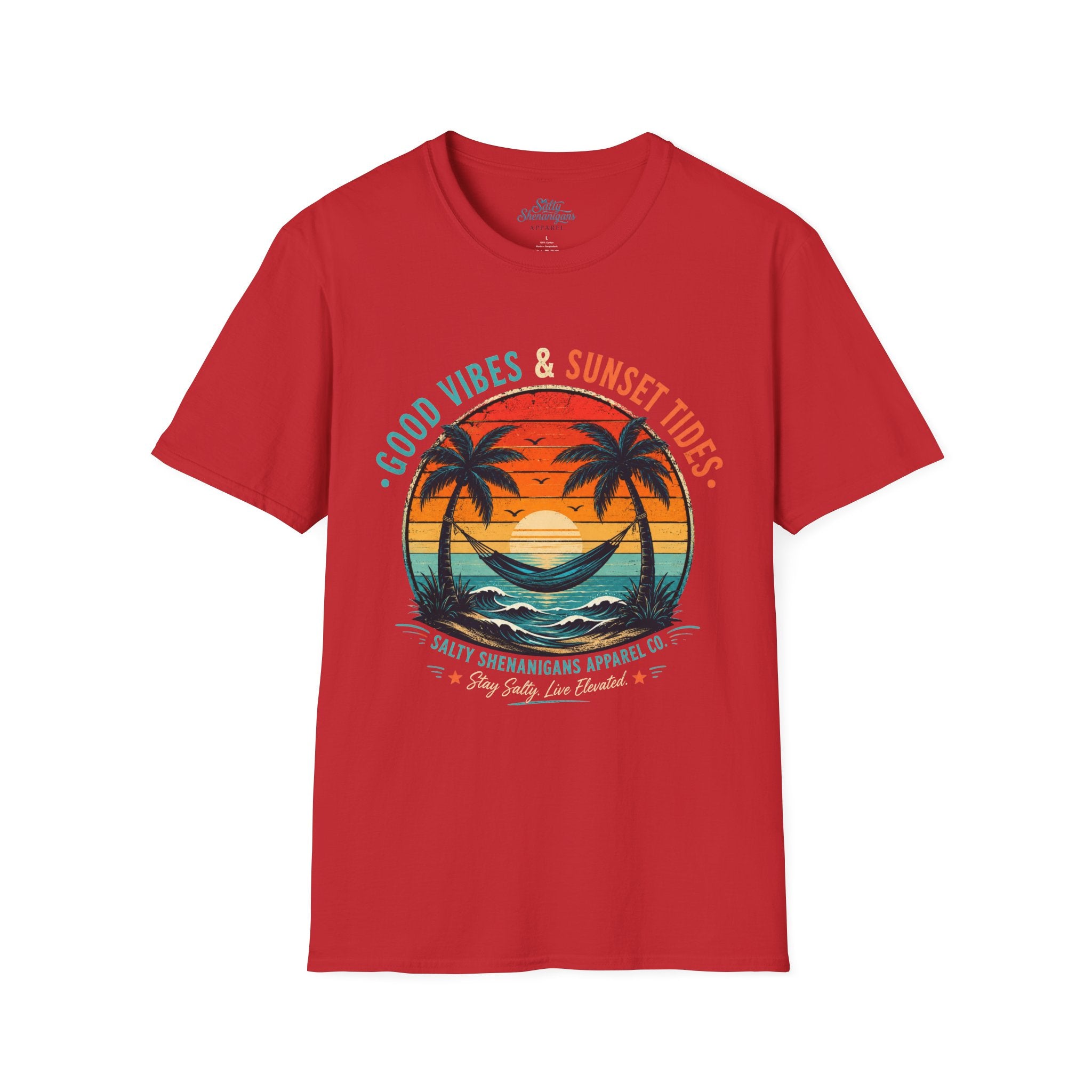 Good Vibes & Sunset Tides – Vintage Coastal Graphic T-Shirt Printify