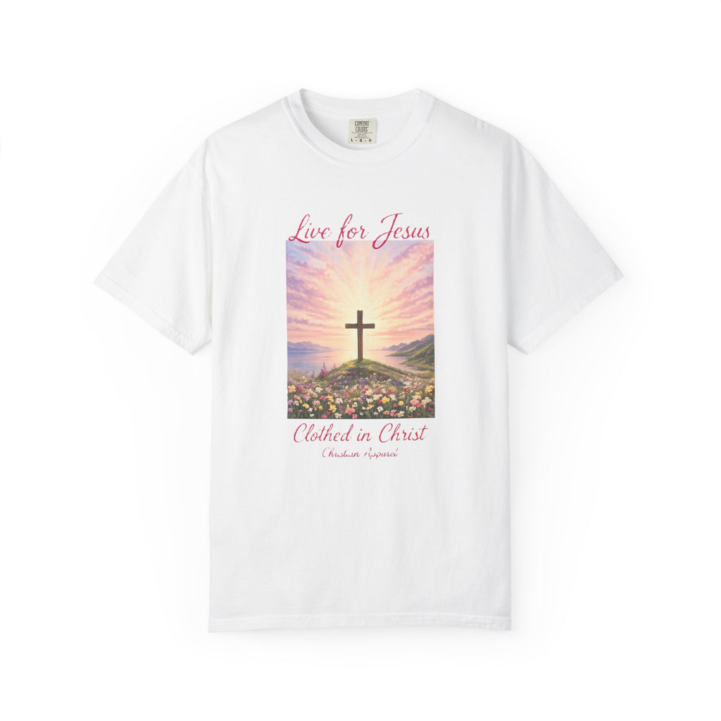 Clothed In Christ -Faith Cross T-Shirt — "Live for Jesus / Clothed in Christ" Christian Graphic Tee Printify