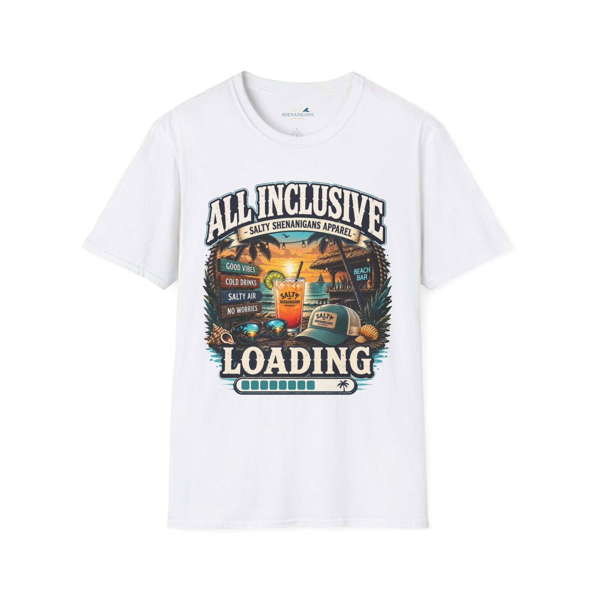 All Inclusive Loading Beach Vacation T-Shirt Printify