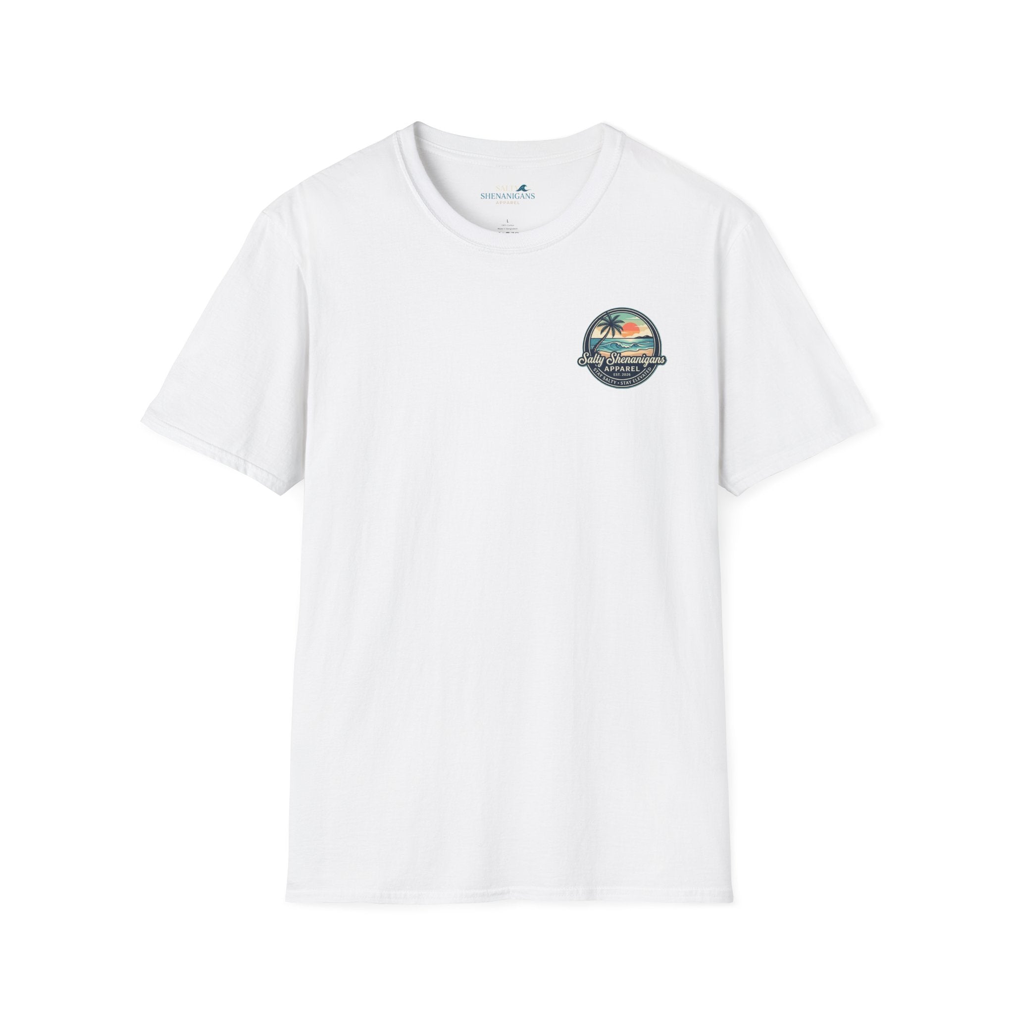 Salty Shenanigans Vintage Coastal Sunset Logo Printify