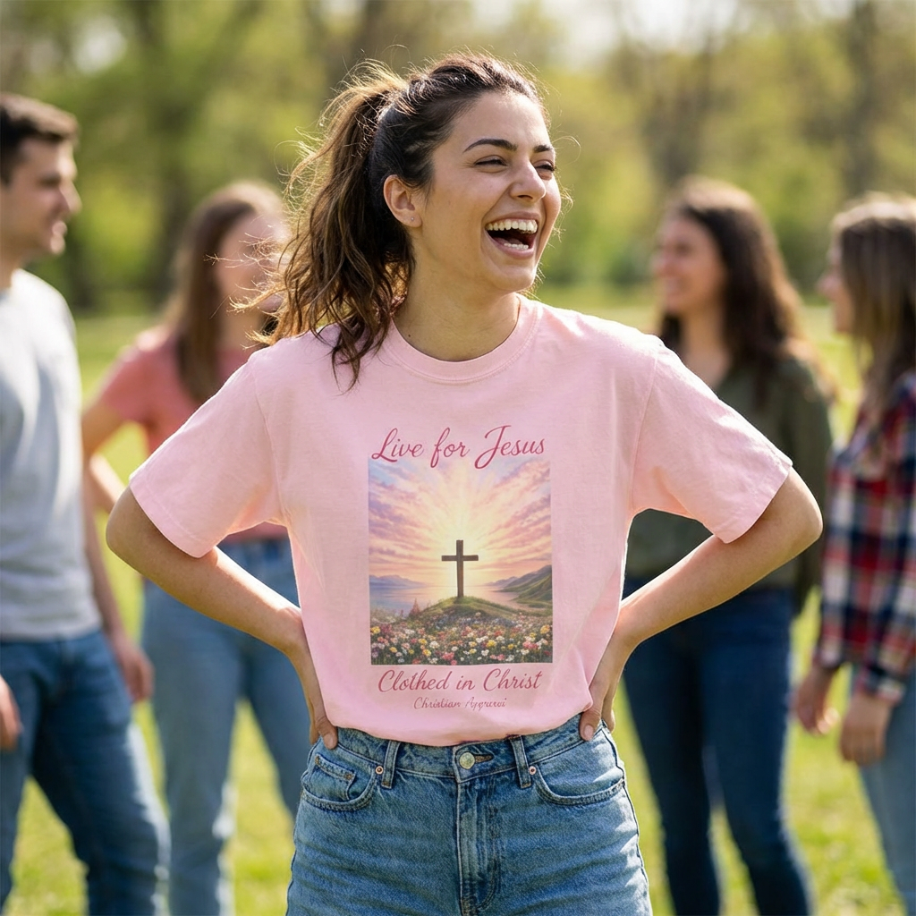 Clothed In Christ -Faith Cross T-Shirt — "Live for Jesus / Clothed in Christ" Christian Graphic Tee Printify