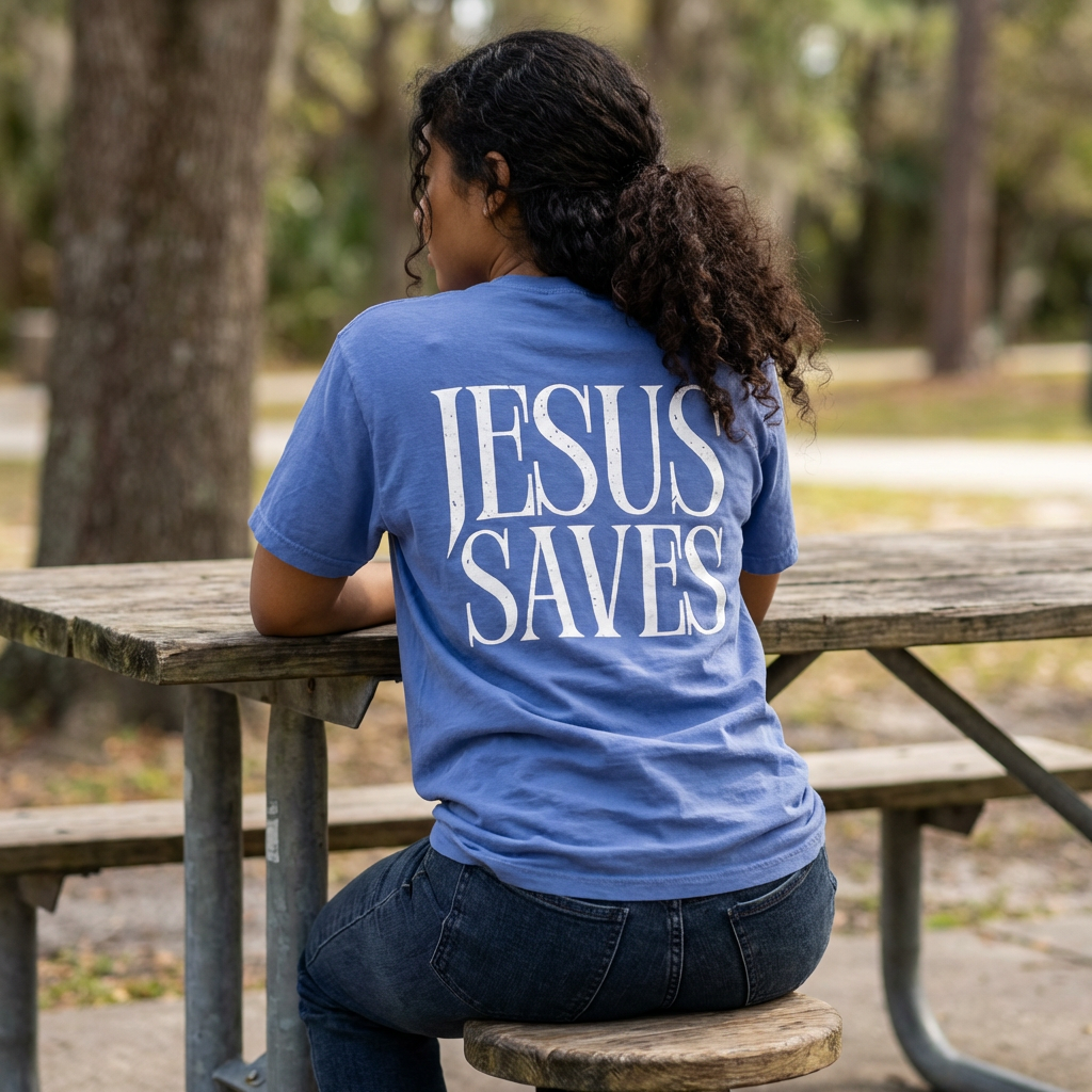 Jesus Saves T-Shirt — Minimal Embossed Religious Tee Printify