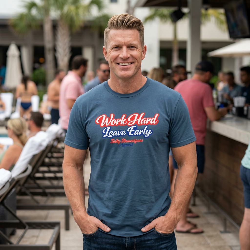 Work Hard Leave Early  Beach T-Shirt | Funny Work Humor Tee Printify