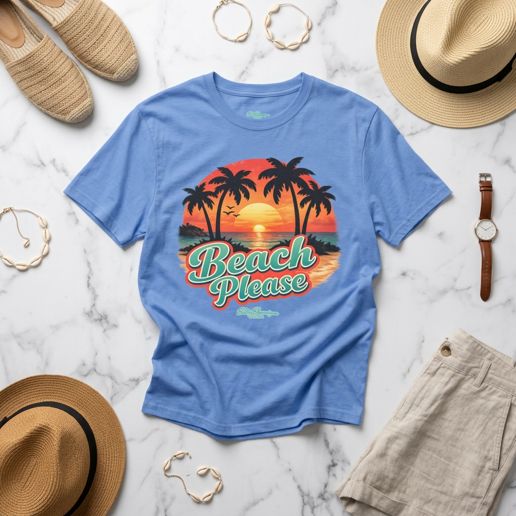 Salty Shenanigans Apparel Beach Please Sunset T-Shirt Printify