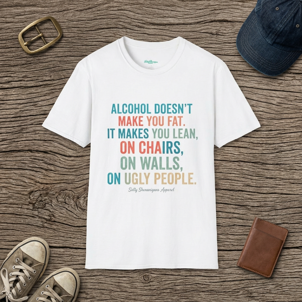 Salty Shenanigans Apparel Alcohol Doesn't Make You Fat T-Shirt Printify