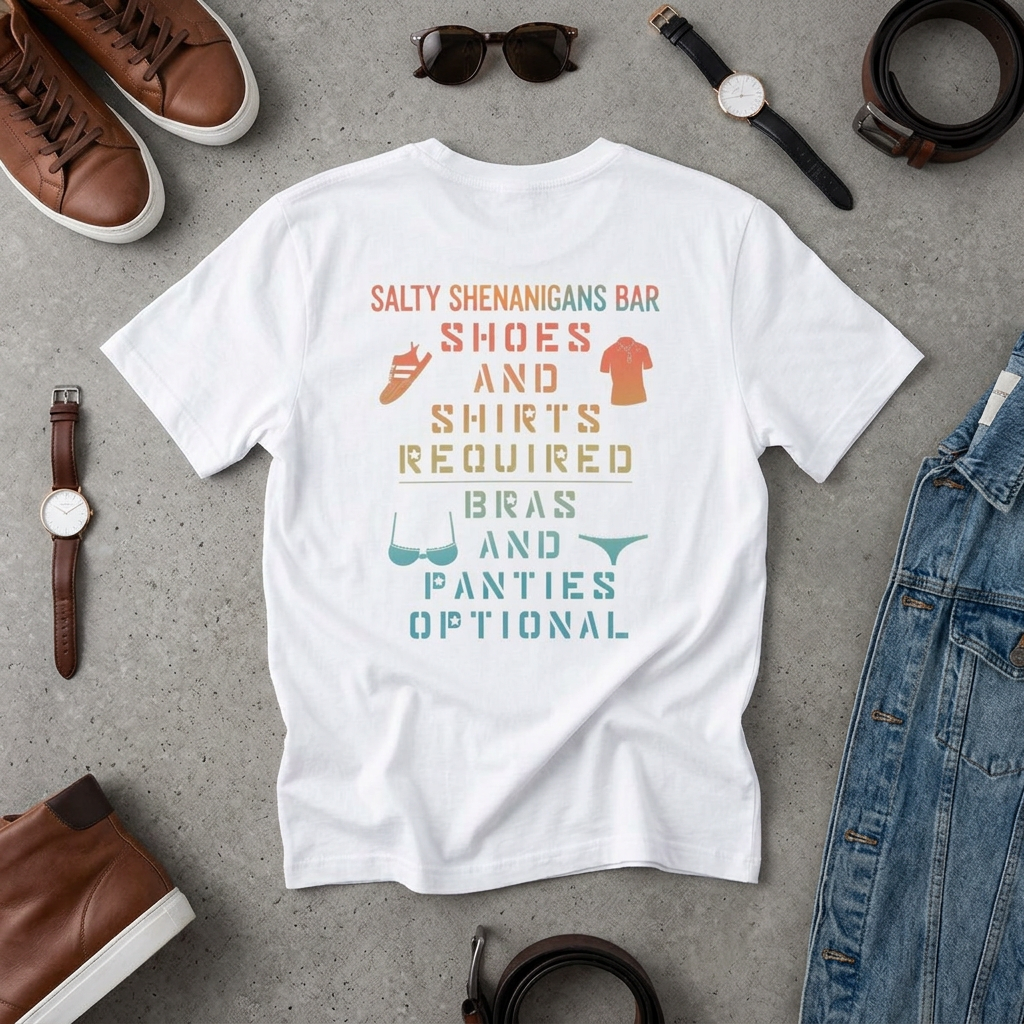 Shoes And Shirts Required - Salty Shenanigans Apparel T-Shirt Printify