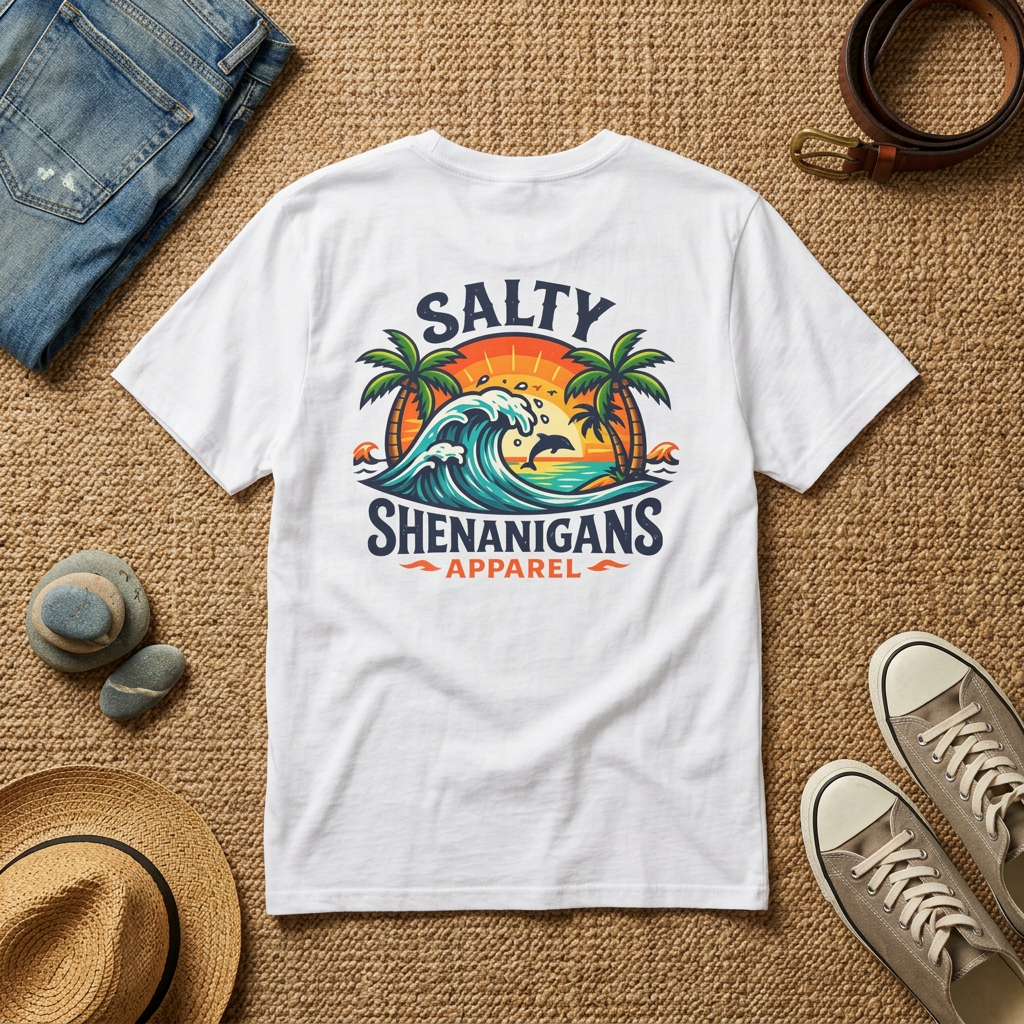 Salty Shenanigans Apparel Beach T-Shirt Printify