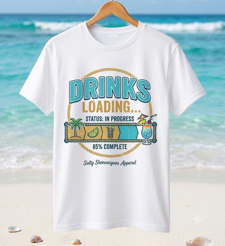Drink Loading Salty Shenanigans Apparel Tall T-Shirt Printify