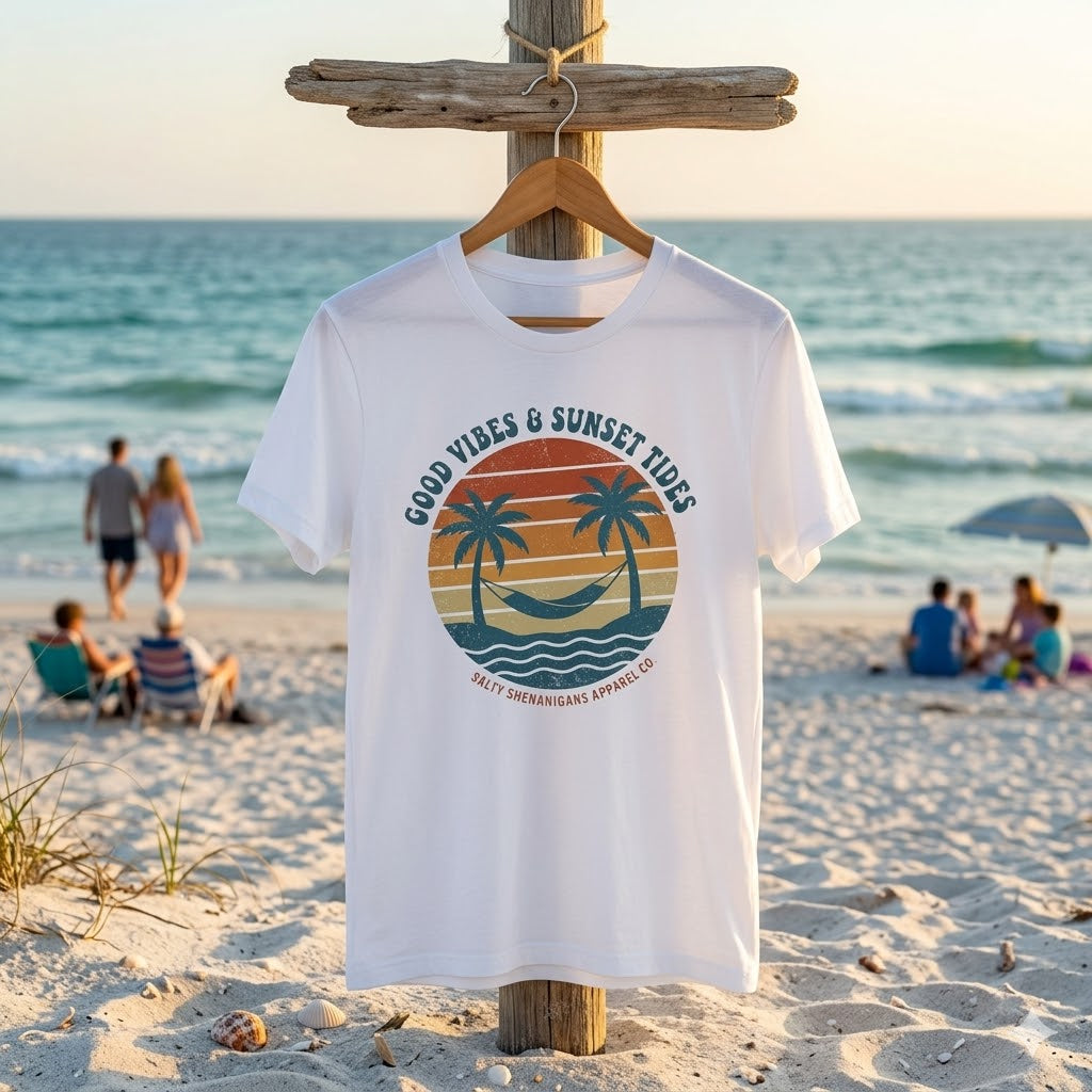 Good Vibes & Sunset Tides Salty Shenanigans Apparel Printify