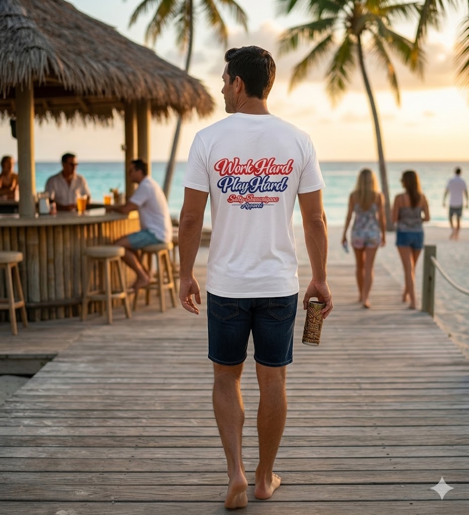 Work Hard Play Hard Funny T-shirt Salty Shenanigans Apparel Printify
