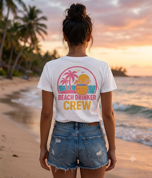 Beach Drinker Crew T-Shirt Printify