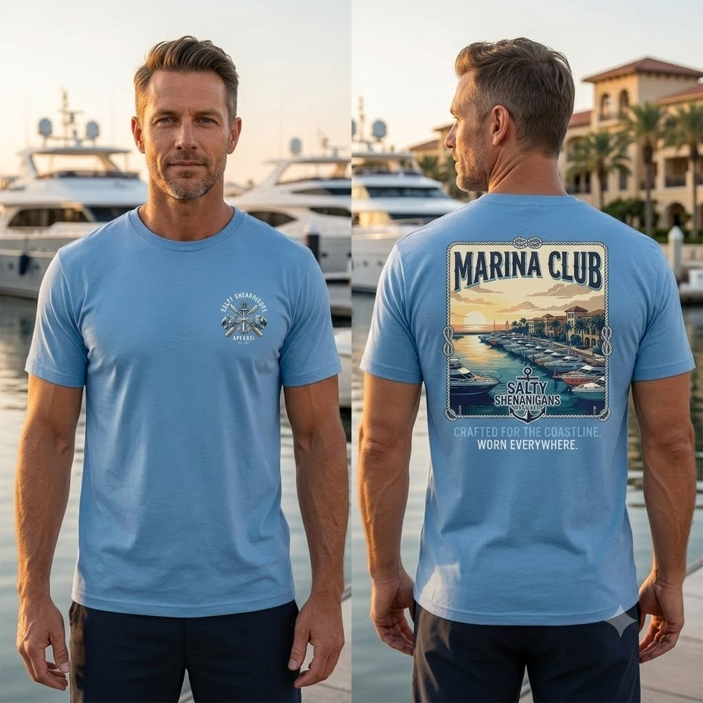 Marina Club Coastal Lifestyle Tee | Salty Shenanigans Apparel Printify