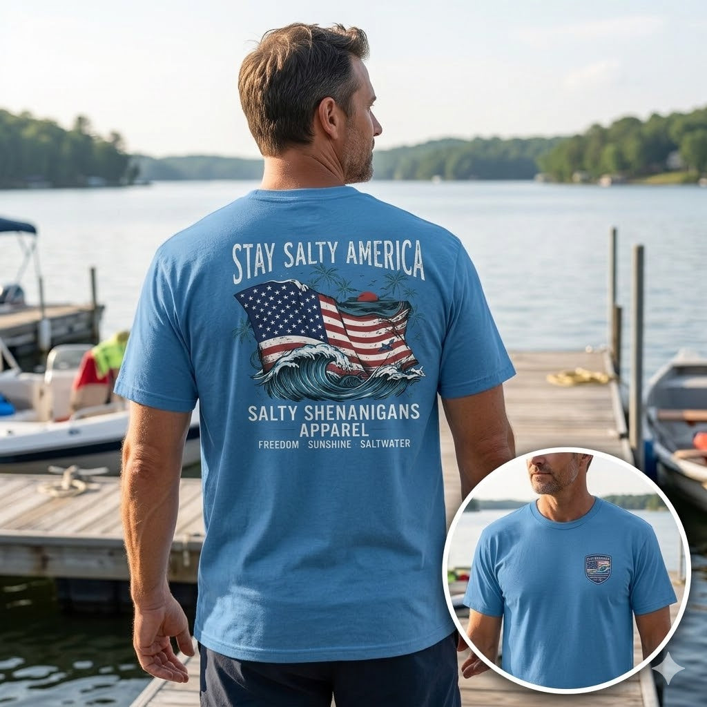 Stay Salty America Patriotic Coastal T-Shirt | Salty Shenanigans Apparel Printify