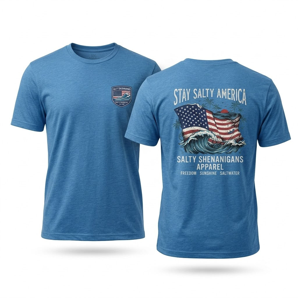 Stay Salty America Patriotic Coastal T-Shirt | Salty Shenanigans Apparel Printify