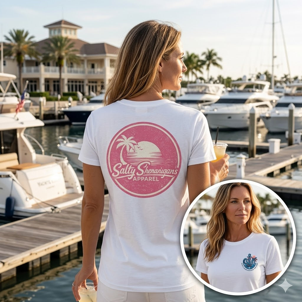Salty Shenanigans Sunset Paradise Tee | Women's Coastal Beach T-Shirt Printify