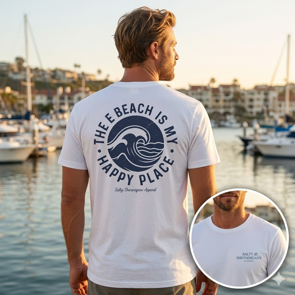 The Beach Is My Happy Place Tall Tee | Men's Big & Tall Coastal T-Shirt | Salty Shenanigans Apparel Printify