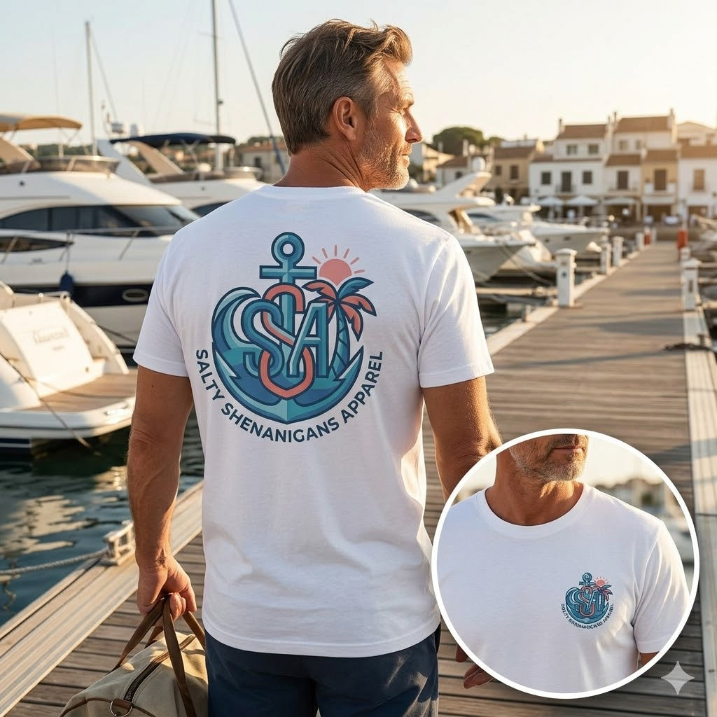 Salty Shenanigans Anchor Monogram Tee | Coastal Lifestyle T-Shirt | Gildan 64000 Softstyle Printify