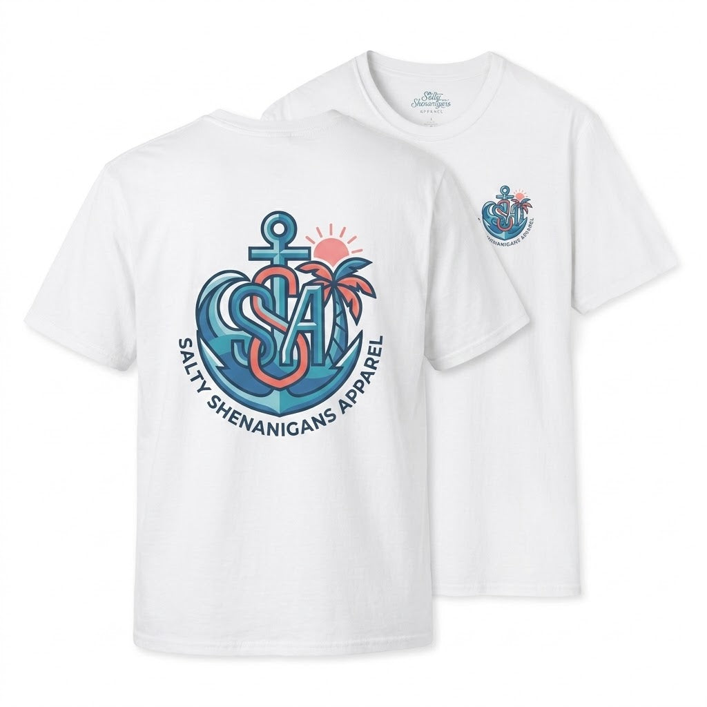 Salty Shenanigans Anchor Monogram Tee | Coastal Lifestyle T-Shirt | Gildan 64000 Softstyle Printify
