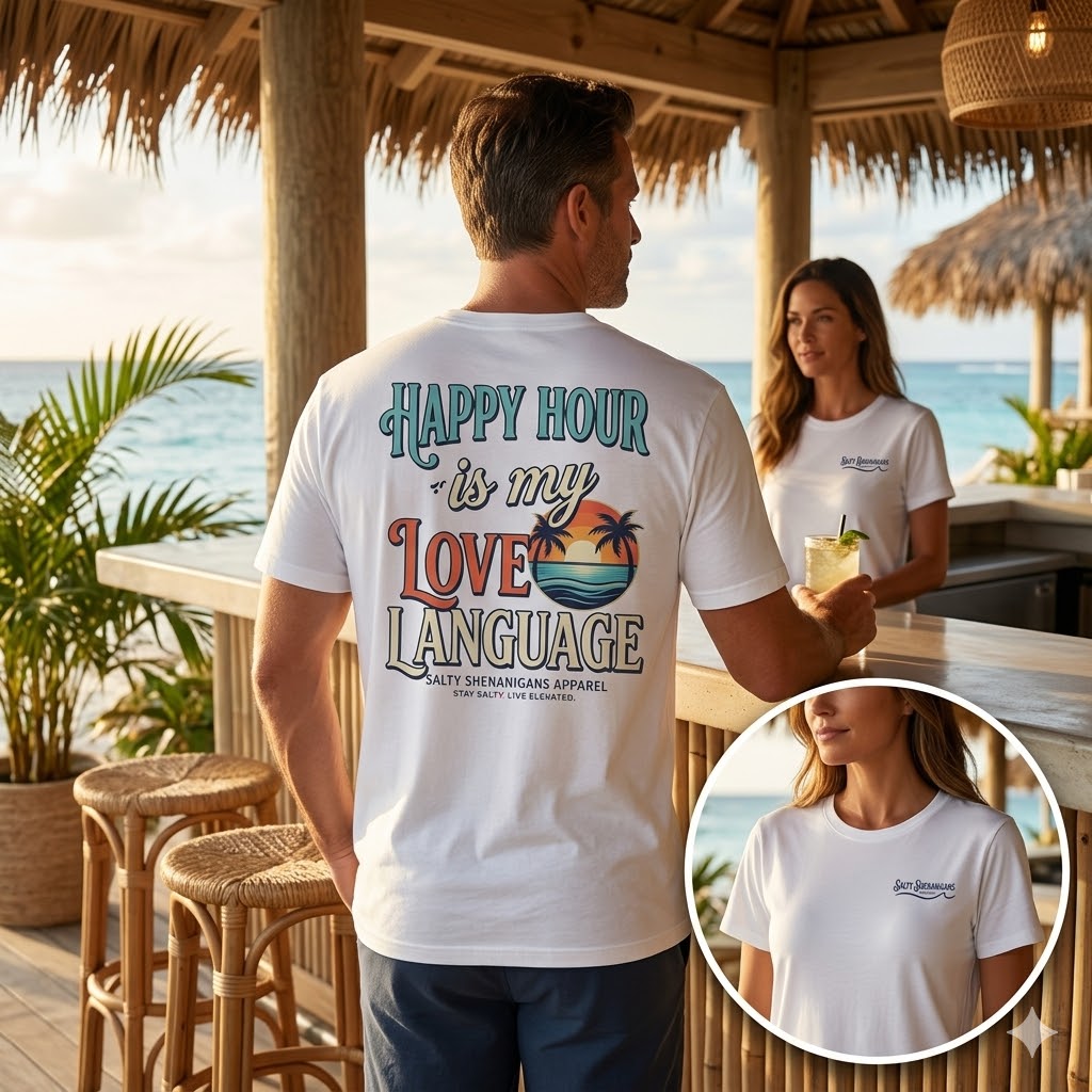 Happy Hour Is My Love Language Beach Bar T-Shirt Printify