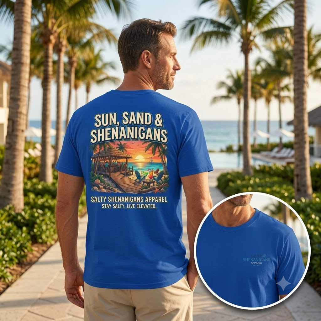 Sun, Sand & Shenanigans Beach T-Shirt | Tropical Vacation Graphic Tee Printify