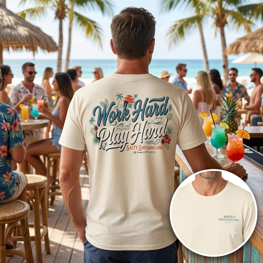 Work Hard Play Hard Coastal Lifestyle T-Shirt Printify