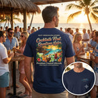 Cocktails First Questions Later Shirt | Funny Beach Drinking Tee | Tropical Vacation Graphic T-Shirt | Coastal Cocktail Shirt | Salty Shenanigans Apparel Printify