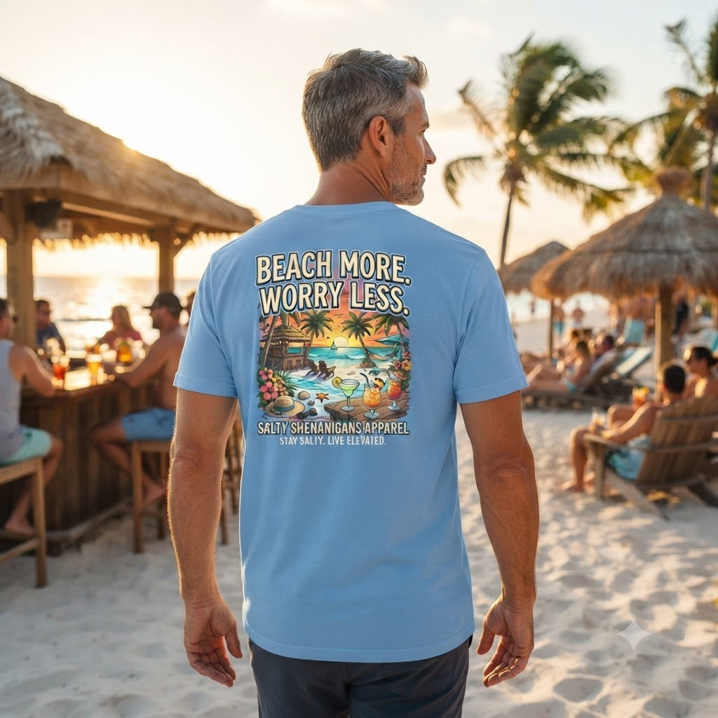 Beach More. Worry Less. Coastal Beach Tee Printify