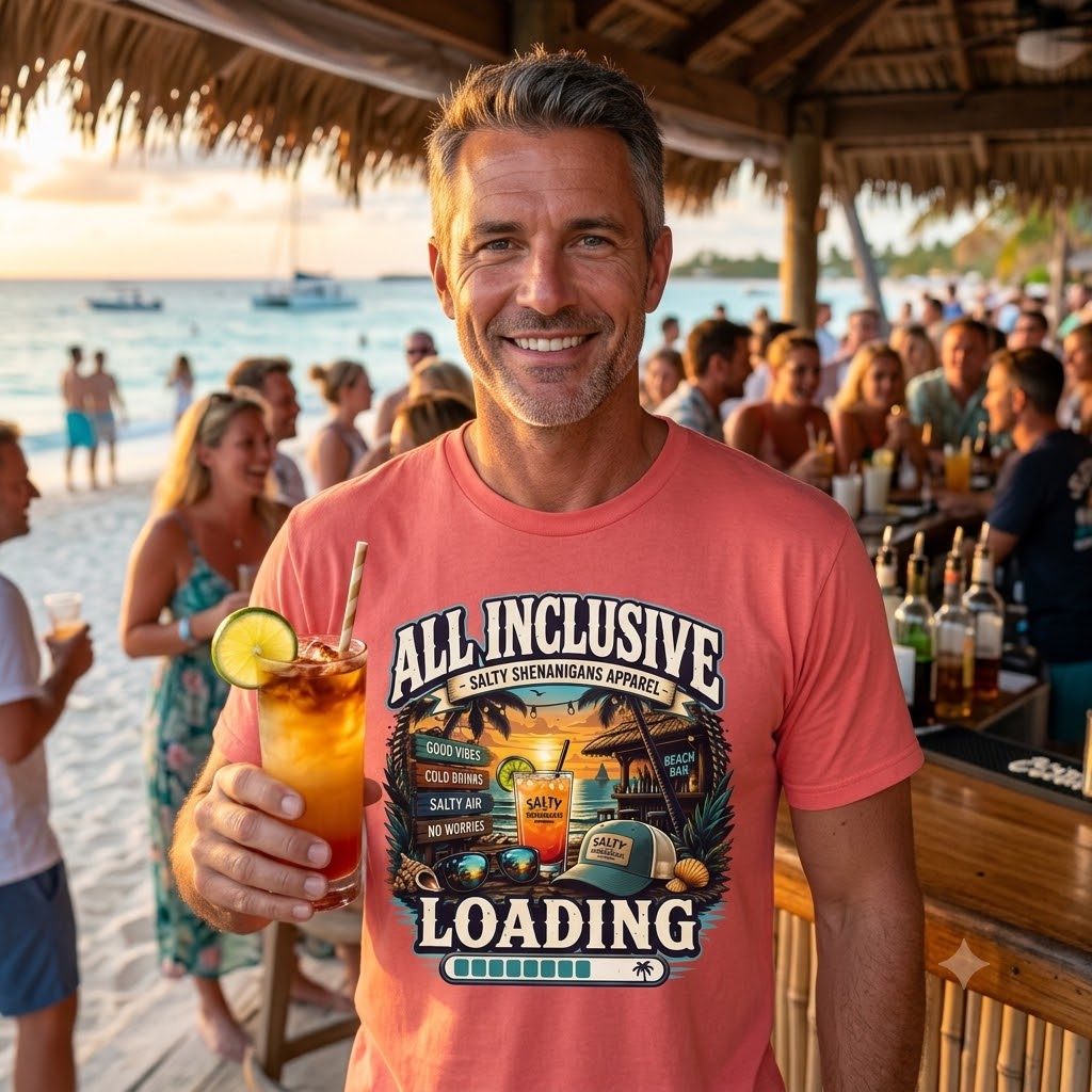 All Inclusive Loading Beach Vacation T-Shirt Printify
