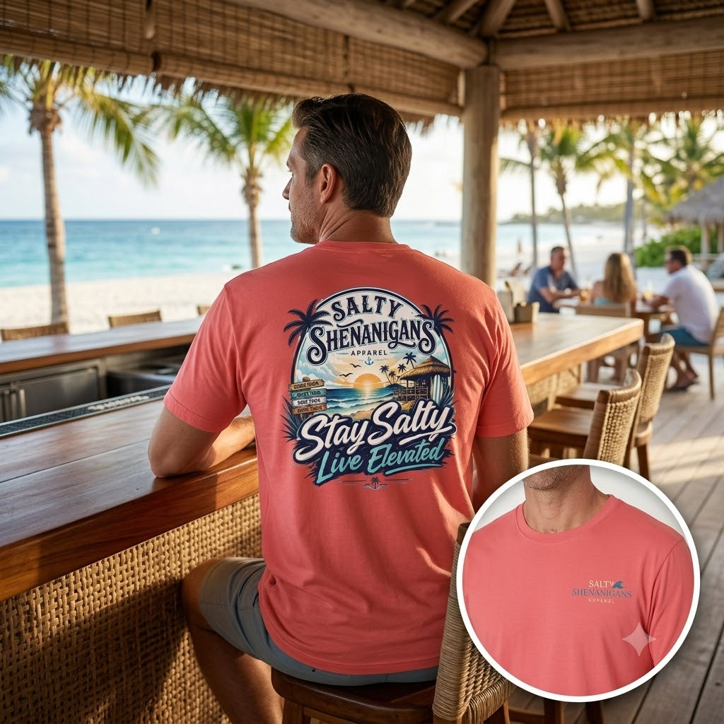 Stay Salty, Live Elevated Coastal Beach Bar Tee Printify