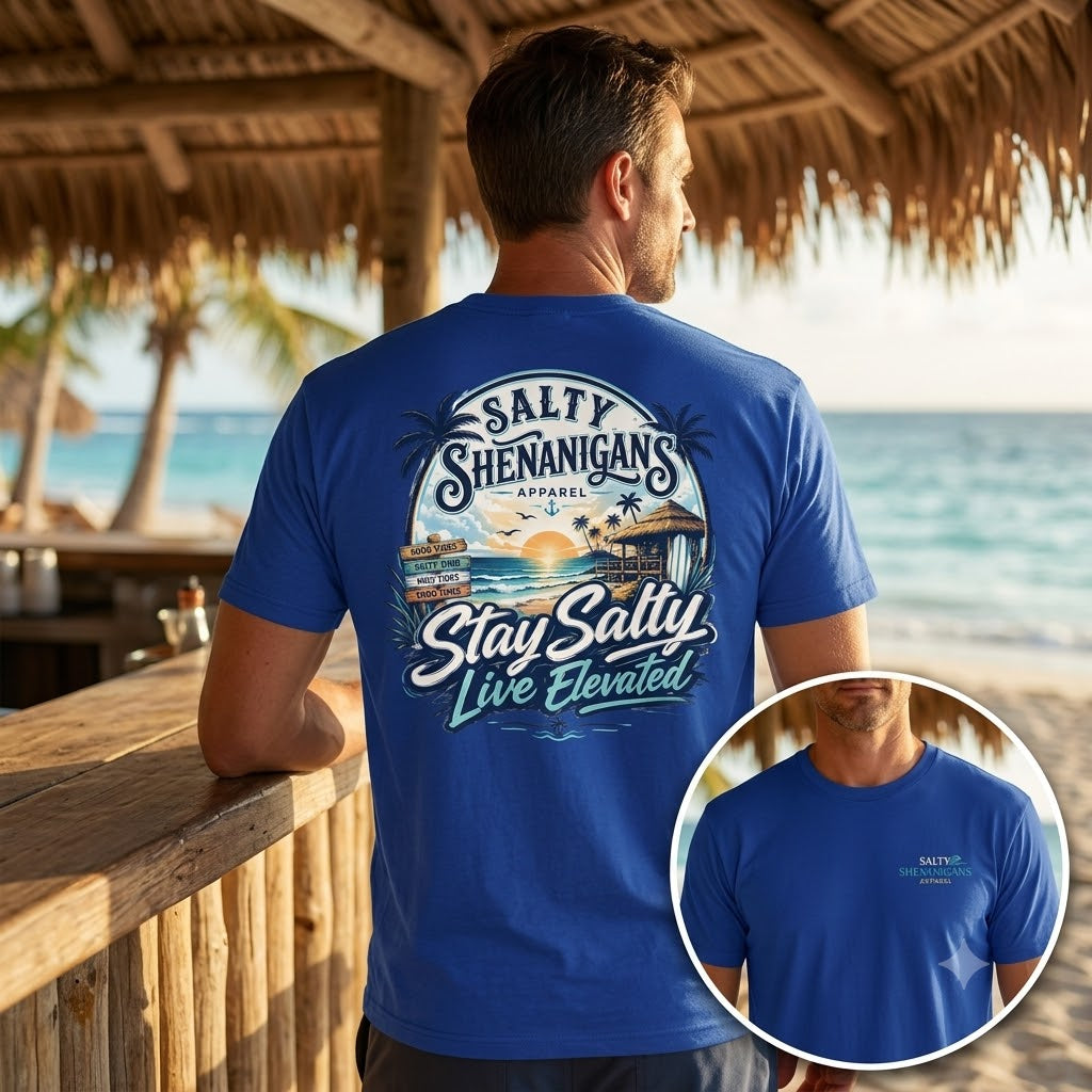 Stay Salty, Live Elevated Coastal Beach Bar Tall Tee Printify