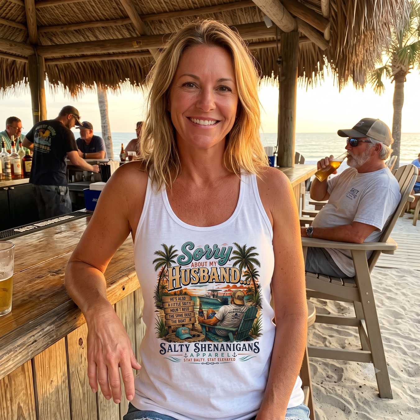 Sorry About My Husband, Women's Racerback Tank Top Printify